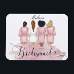 Magnet Flexible will you be my bridesmaid wedding robes elegant<br><div class="desc">Our "bridesmaids robes" collection features beautiful watercolor women silhouettes in wedding robes for bride and bridesmaids in different robe colors with a collection of various hairstyles. If you don't see a hairstyle that you want feel free to contact us and we will make a special item just for you. Choose...</div>