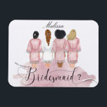 Magnet Flexible will you be my bridesmaid wedding robes elegant<br><div class="desc">Our "bridesmaids robes" collection features beautiful watercolor women silhouettes in wedding robes for bride and bridesmaids in different robe colors with a collection of various hairstyles. If you don't see a hairstyle that you want feel free to contact us and we will make a special item just for you. Choose...</div>