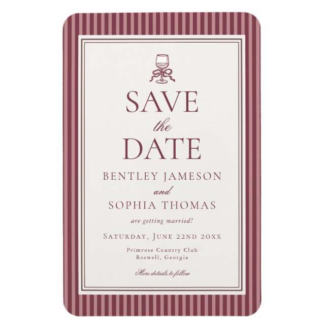 Magnet Flexible Wine Vineyard Club Old Money Striped Save the Date (Vertical)