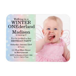 Magnet Flexible Winter Onederland Photo Anniversaire Invitation
