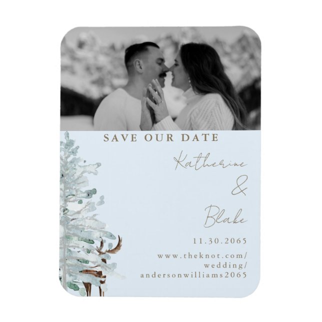 Magnet Flexible Winter Woodland Blue Mariage Photo Sauvez notre da (Vertical)