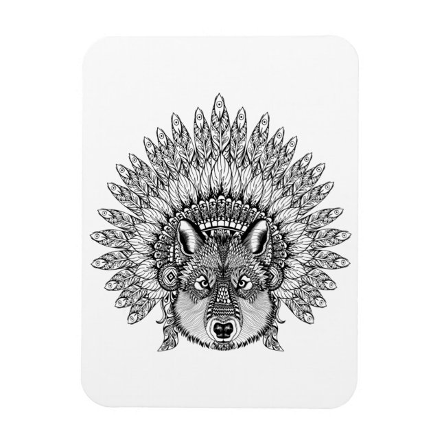 Magnet Flexible Wolf Inspiré Dans Le Bonnet De Guerre En Plumes (Vertical)