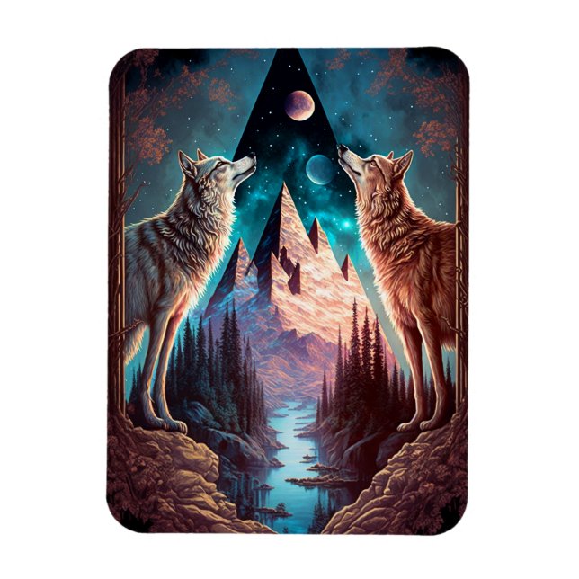 Magnet Flexible Wolves Mountain Visionary Imaginaire Art (Vertical)