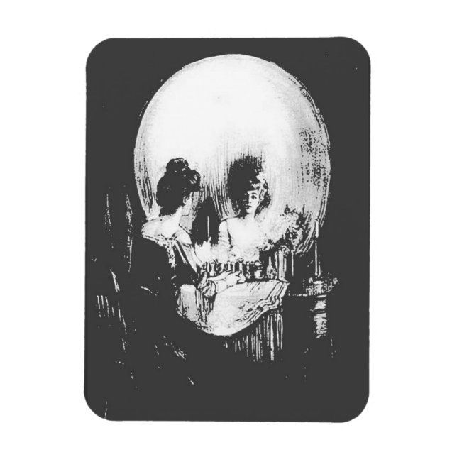Magnet Flexible Woman with Halloween Skull Reflection In Mirror (Vertical)