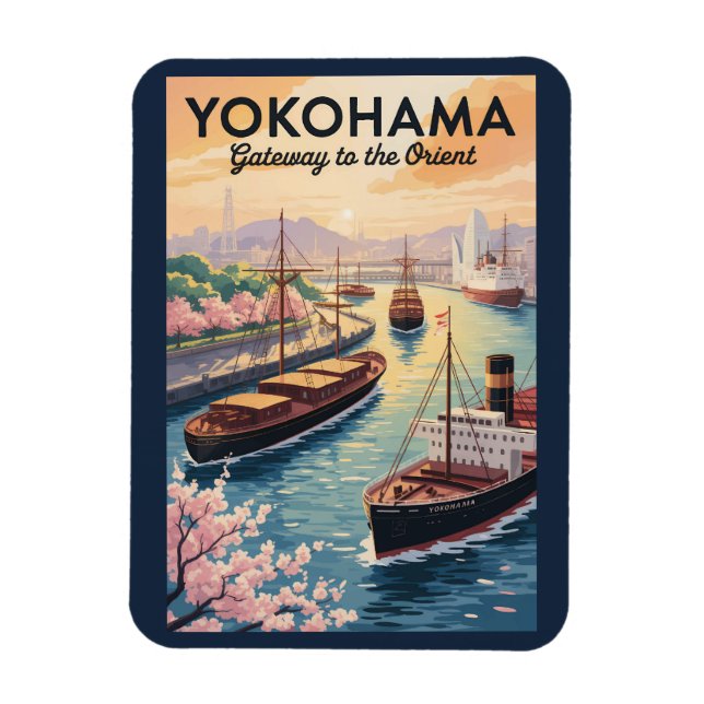 Magnet Flexible Yokohama Japan Illustration Travel Art Vintage (Vertical)