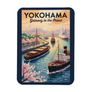 Magnet Flexible Yokohama Japon Illustration Voyage Art Vintage