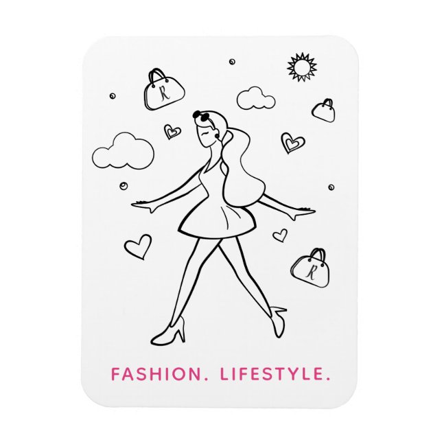 Magnet Flexible Young Fashion Girl - Sketting Art en noir et blanc (Vertical)