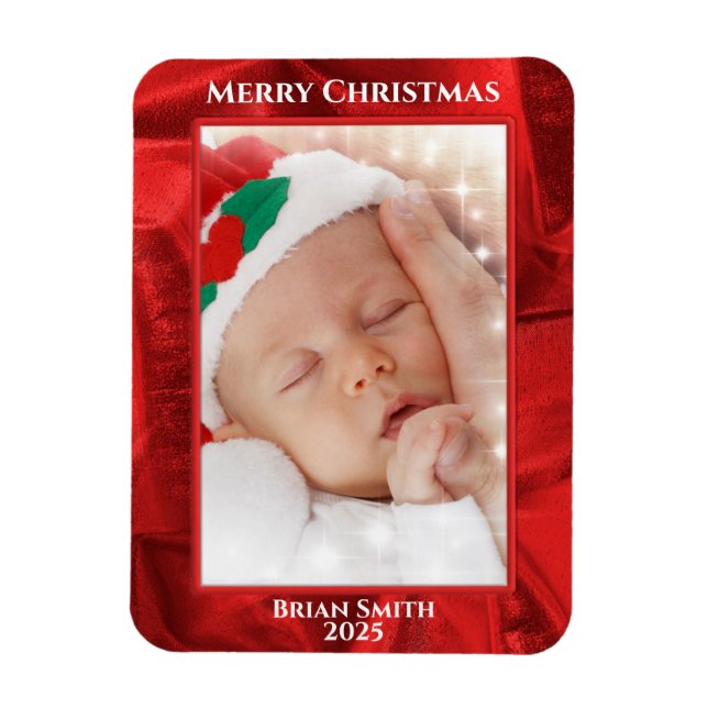 Magnet Flexible Your Photo Text - Holiday Red Metallic (Vertical)