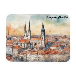 Magnet Flexible Zagreb Croatie Ville Silhouette Aquarelle