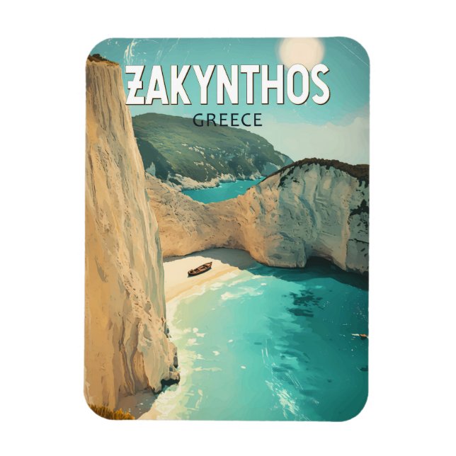 Magnet Flexible Zakynthos Greece Illustration Travel Art Vintage (Vertical)