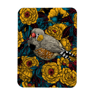 Magnet Flexible Zebra finch et buisson rose