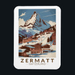 Magnet Flexible Zermatt Suisse Illustration Voyage Art Retro<br><div class="desc">Design de déplacement vectoriel rétro Zermatt. Zermatt,  dans le canton du Valais,  est une station de montagne réputée pour le ski,  les escalades et le randonnée.</div>