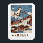 Magnet Flexible Zermatt Suisse Illustration Voyage Art Retro<br><div class="desc">Design de déplacement vectoriel rétro Zermatt. Zermatt,  dans le canton du Valais,  est une station de montagne réputée pour le ski,  les escalades et le randonnée.</div>