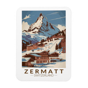 Magnet Flexible Zermatt Suisse Illustration Voyage Art Retro