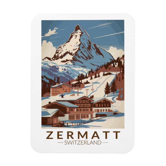 Magnet Flexible Zermatt Suisse Illustration Voyage Art Retro (Vertical)