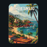 Magnet Flexible Zihuatanejo Mexique Voyage Art Vintage<br><div class="desc">Zihuatanejo conception de voyage rétro vectoriel. Elle est connue pour ses plages,  comme la vaste Playa La Ropa,  bordée de palmiers.</div>