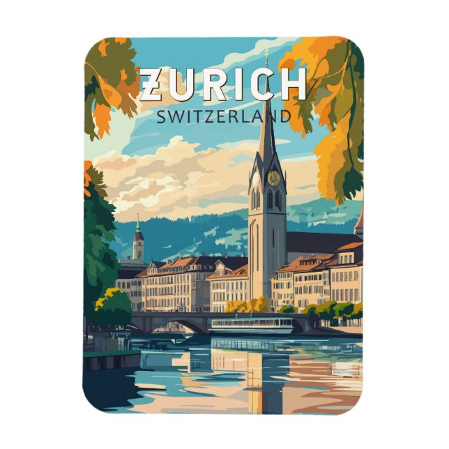 Magnet Flexible Zurich Suisse Travel Art Vintage (Vertical)