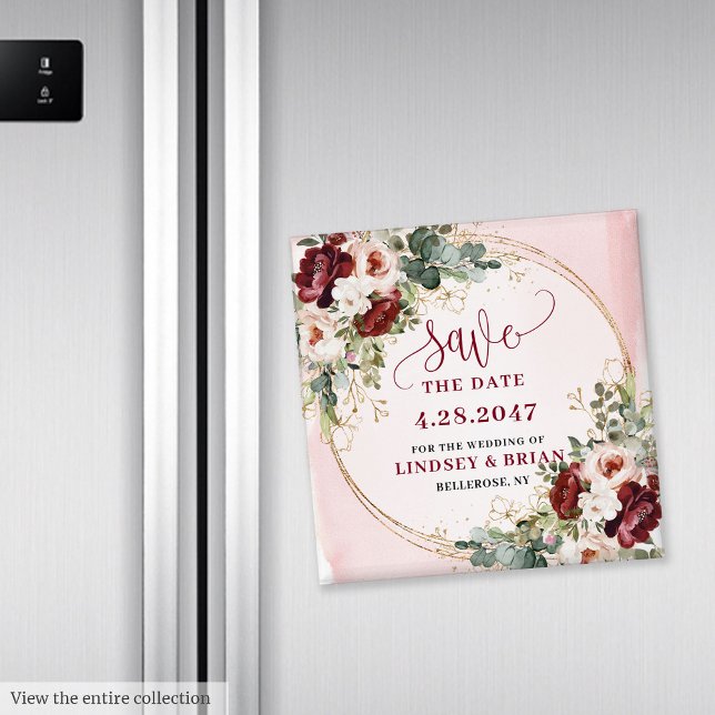 Magnet Floral Doré Romantique Bohème Rouge Marsala (Romantic Boho Marsala Blush Gold Floral Magnet

)