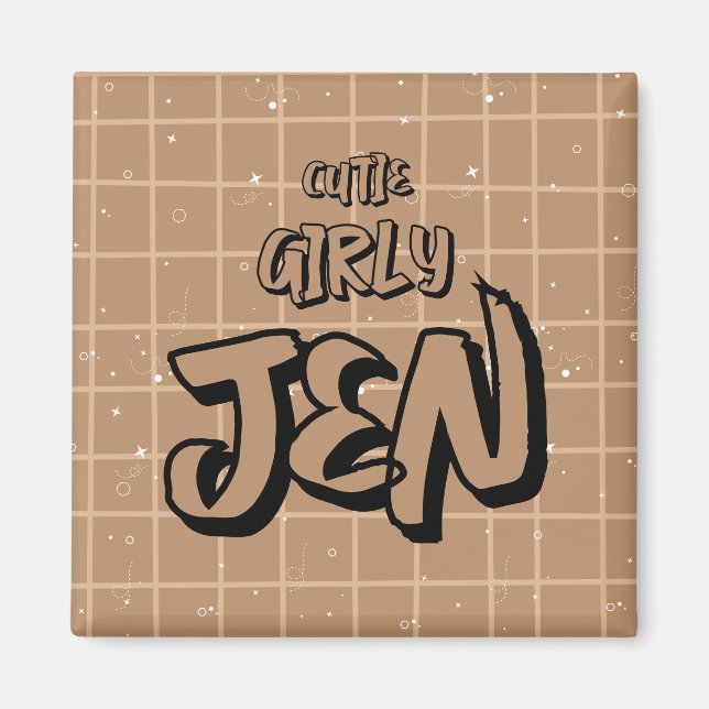 Magnet Gingham Brun Fille Mignonne (Devant)