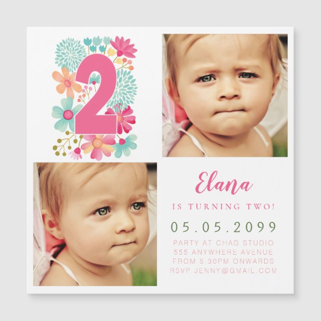 MAGNET Girls Gold Numéro 2 2E Anniversaire Année P (Devant)