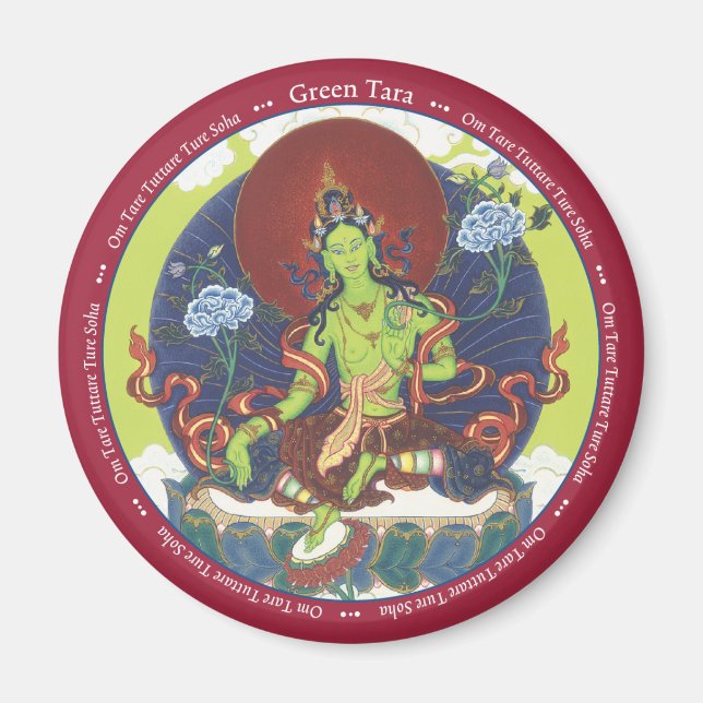 MAGNET Green Tara - avec mantra autour d'elle (Devant)