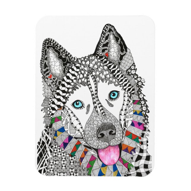 Magnet Husky Sibérien magnifique et coloré 3"x4" (Vertical)