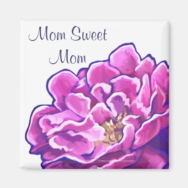 Magnet Maman Douce Pivoine Rose Peinte (Devant)