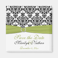 Magnet Mariage damassé vert, blanc et noir
