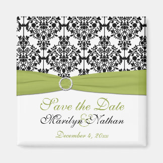 Magnet Mariage damassé vert, blanc et noir