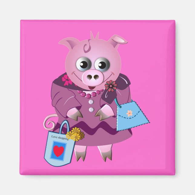 Magnet mignon Miss Piggy adore faire du shopping (Devant)