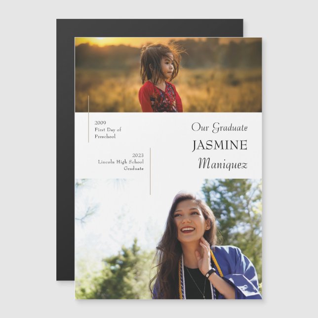 Magnet Moderne Puis & Maintenant Faire-part de gra (Devant / Derrière)