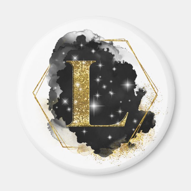 Magnet Monogramme L Pailleté Glam Or (Devant)