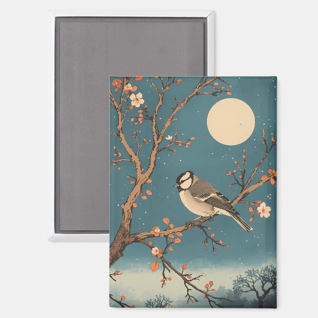 Magnet - Moonlit Bird on Blossom Branch (Recto/Verso)