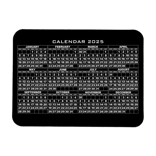Magnet noir 2025 Calendrier (Horizontal)