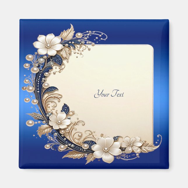 Magnet ornemental floral bleu blanc (Devant)