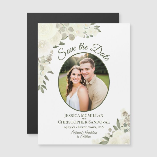 Magnet ovale de sauvegarde de date de mariage à fl (Devant / Derrière)