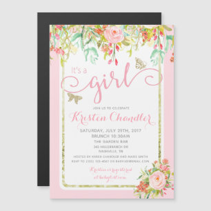 MAGNET Papillon Girl Floral Rose Baby Invitation