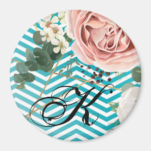 Magnet personnalisé Rose géométrique Chevron Turqu