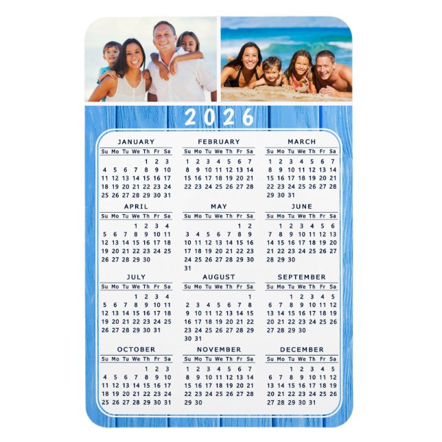 Magnet photo 2026 Calendrier pour Fridge Blue (Vertical)