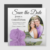 Magnet Photo Ovale Fleurs Mauves Save The Date