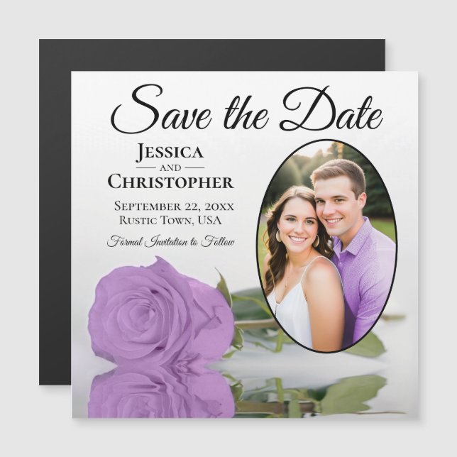 Magnet Photo Ovale Fleurs Mauves Save The Date (Devant / Derrière)