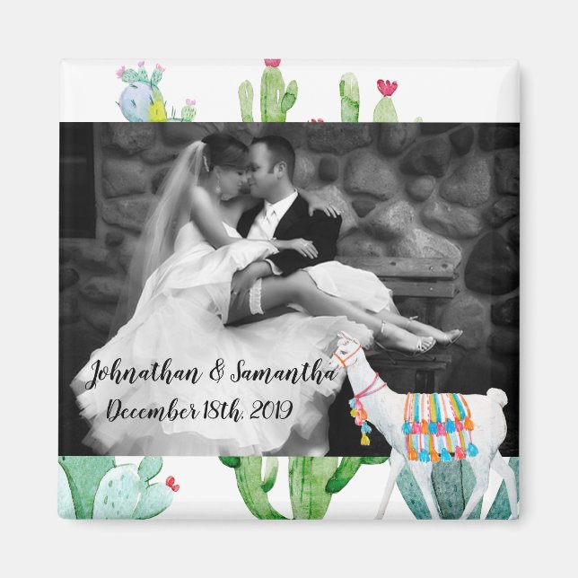 Magnet photo personnalisé Boho Llama Bohemian Cact (Devant)