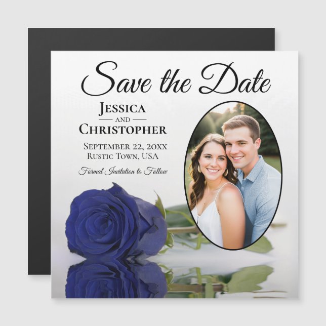 Magnet Photo "Save The Date" Mariage Rose Bleu Mar (Devant / Derrière)