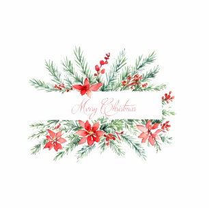 Magnet Photo Sculpture Aquarelle poinsettia et verdure Noël