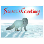 Magnet Photo Sculpture Bonnes Fêtes - Renard arctique<br><div class="desc">Blanc sur blanc. Une peinture numérique d'un renard arctique, Vulpes lagopus, sur la glace polaire. Le soleil est planté bas dans le ciel arctique bleu vif. Ne regardez pas au soleil car il peut nuire à vos yeux. Texte, "Bonnes Fêtes" apparaît en rouge. Le renard arctique est à l'aise dans...</div>