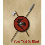 Magnet Photo Sculpture Bouclier Et Armes De Corbeau Viking<br><div class="desc">A 3D rendering of a Viking shield along with a battle ax and spear superimposed on an old paper or parchment background image. The shield is decorated with a black raven (Corvus corax) painted on red leather. Add your own text. The Methods and materials used in the construction of Viking...</div>