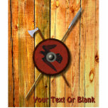Magnet Photo Sculpture Bouclier Et Armes De Corbeau Viking<br><div class="desc">Un rendu en 3D d'un bouclier Viking avec une hache de combat et une lance accrochée sur une surface de planches de bois rugueux, peut-être le mur intérieur d'une maison longue. Le bouclier est décoré d'un corbeau noir (Corvus corax) peint sur du cuir rouge. Ajoutez votre propre texte. Les méthodes...</div>