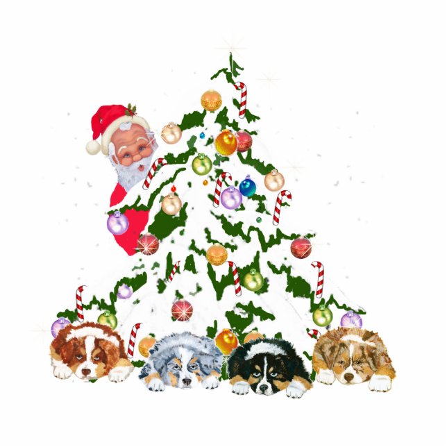 Magnet Photo Sculpture Chiots australiens sous l'arbre w/Santa (Devant)