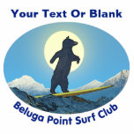 Magnet Photo Sculpture Club de Surf Beluga Point<br><div class="desc">Un rendu numérique d'un Ours Noir surfant sur les eaux froides de l'Alaska. Inclut le texte "Beluga Point Surf Club". Il y a un endroit où vous pouvez ajouter votre propre texte supplémentaire. Knik Arm et Turnagain Arm, autour d'Anchorage, sont les deuxièmes marées les plus élevées d'Amérique du Nord après...</div>