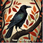 Magnet Photo Sculpture Corbeau coloré perché dans un arbre<br><div class="desc">Un joli mélange d'art populaire coloré d'un corbeau (Corvus corax) perché dans un arbre, les couleurs des feuille évoquent un sentiment d'automne. Customisez en ajoutant votre propre texte. Vous pouvez modifier la police et la couleur du texte. Dans la mythologie normande, les Sagas islandais et le folklore islandais montrent généralement...</div>